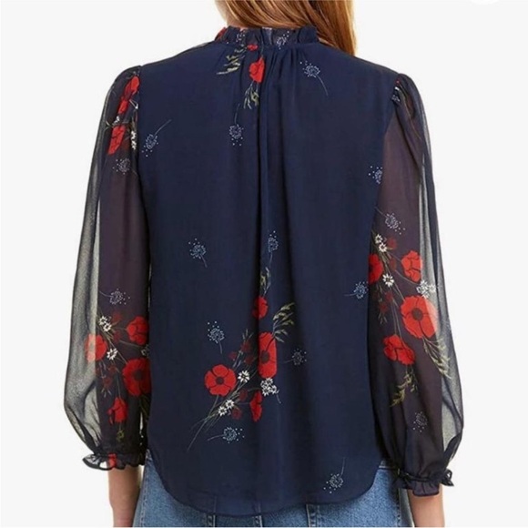 Joie Rafaella Floral 100% Silk Chiffon Blouse In Blue Size M - Picture 2 of 9